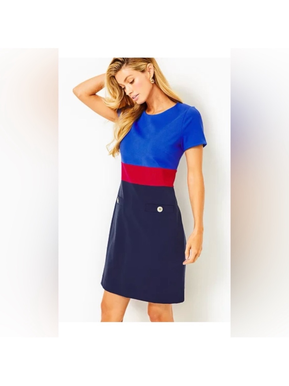 Lilly Pulitzer Royal Blue, Red & Navy Colorblock Short-Sleeve Shift Dress